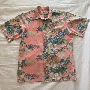 RARE VTG 80’s Reyn Spooner Gold Nude Label Hawaiian Shirt Pink Floral Med unisex
